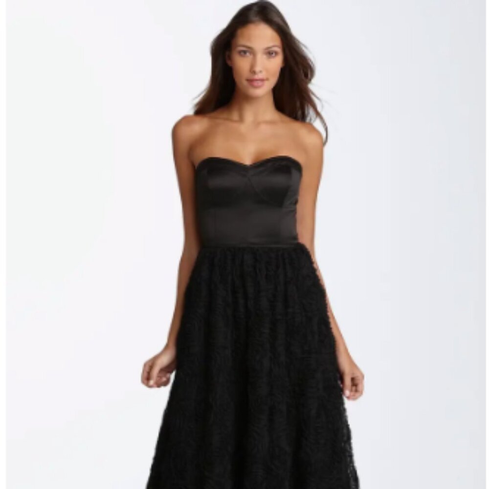 Adrianna Papell Strapless Rosette Ball Gown BLACK SIZE 6